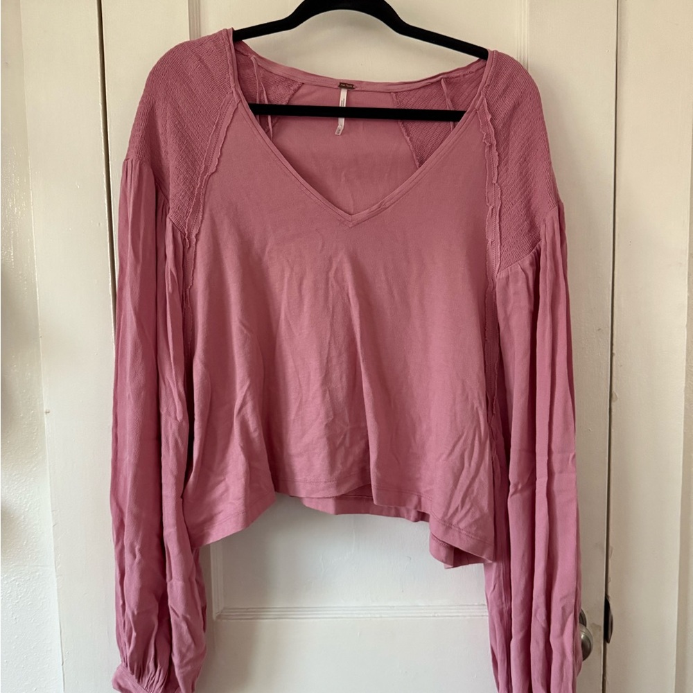 Free People Pink Cropped Blouse with Relaxed Sleeves